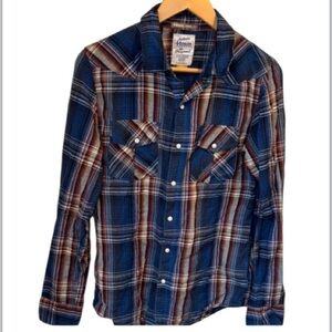 44 mm shirt Blue and Red Plaid Button-Up Shirt small men’s country rodeo western